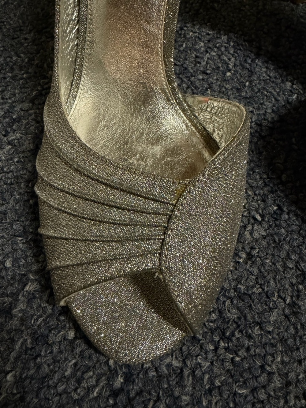 Adrianna Papell Glitter Open-Toe Silver Evening Heels - Picture 2 of 6